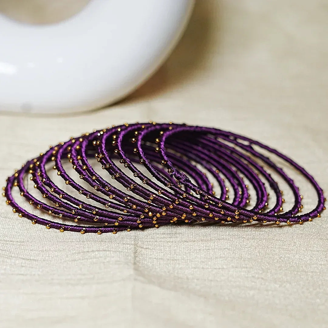 Metal Base with Premium Thread Work Bangles for Women & Girls (Pack of 12 Bangle) - The Golden Cascade